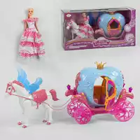Карета с куклой 911 A (6) лошадь ходит, издает реалистичные звуки, воспроизводит песенку, карета с подсветкой, в коробке