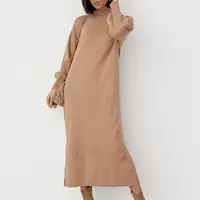 Длинное платье oversize с разрезами - светло-коричневый цвет, L (есть размеры)