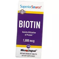 Витамин В7, Биотин, Biotin 1000, Superior Source  100таб (36606001)